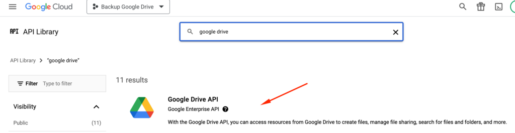 Search Google Drive API in Google Cloud